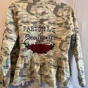 One of a kind Dolly Parton hand painted jacket .. size medium